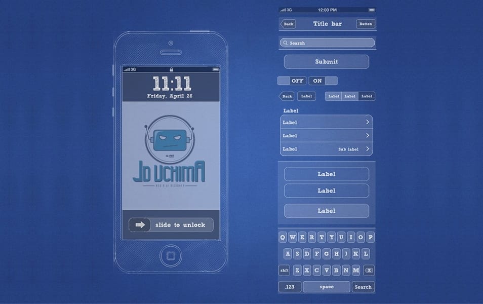 iPhone Blueprint Wireframe Kit PSD