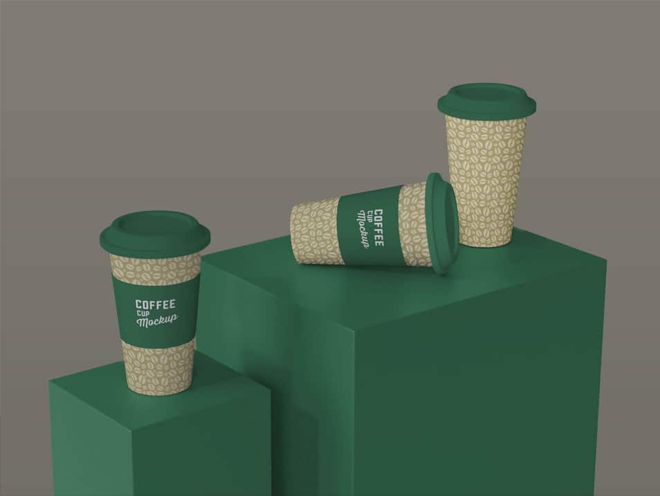 Free 3 Paper Coffee Cups Presentation Mockup PSD