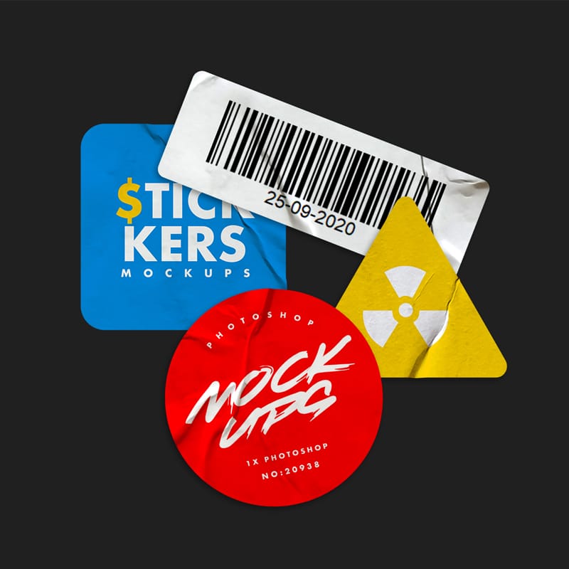 Free 4 Glued Sticker Mockups