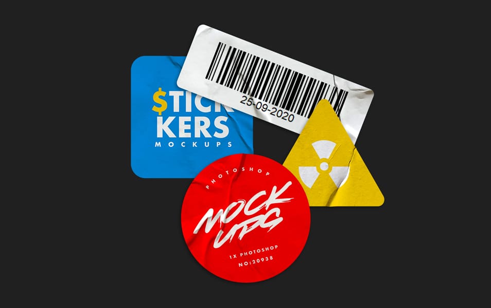 Free 4 Glued Sticker Mockups