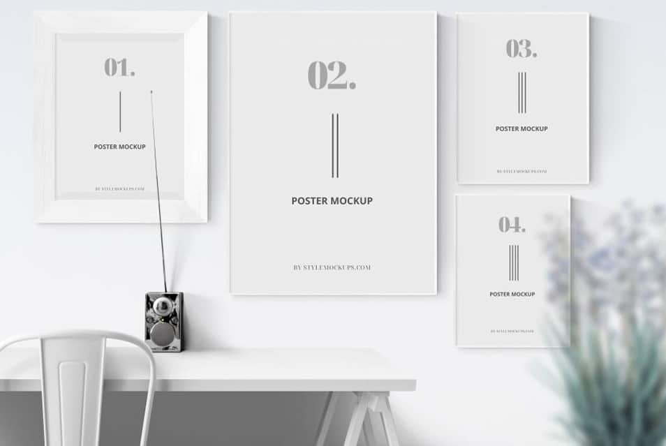 Free 4 Posters with Shadow Mockup