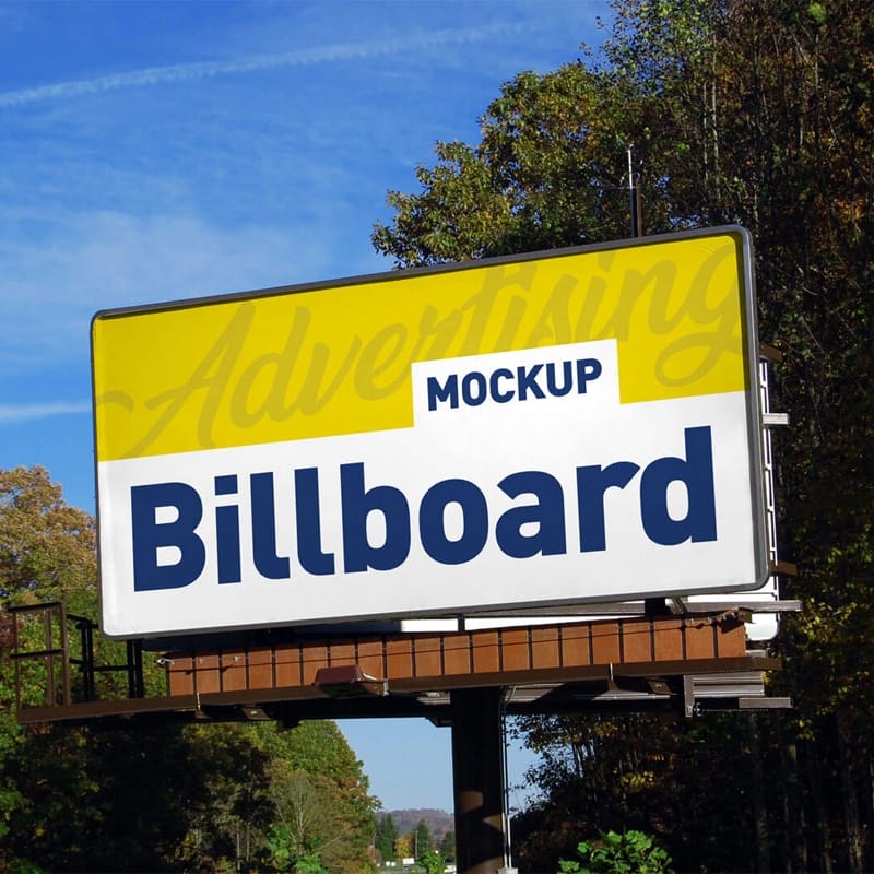 Free Advertising Billboard in Forest Mockup PSD