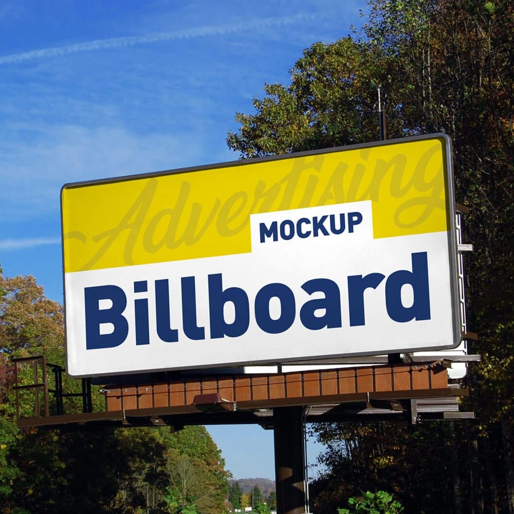 Free Advertising Billboard in Forest Mockup PSD