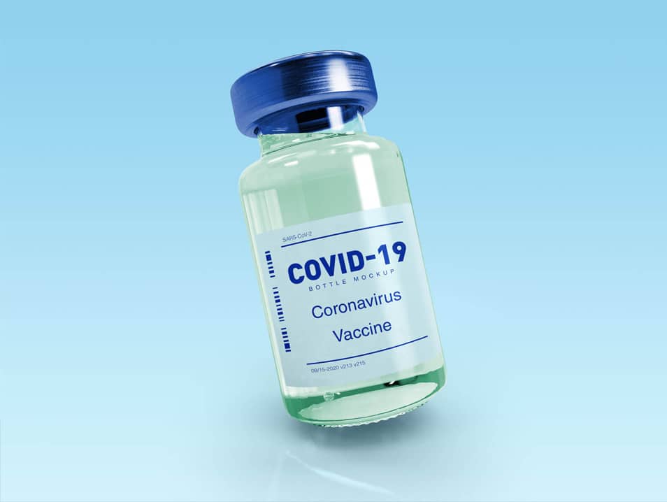Free COVID-19 Coronavirus Vaccine Injection Bottle Mockup PSD