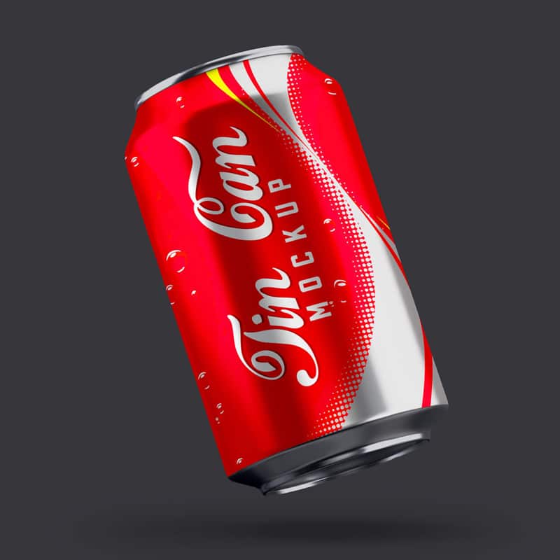Free Floating Cola Beverage Tin Can Mockup PSD