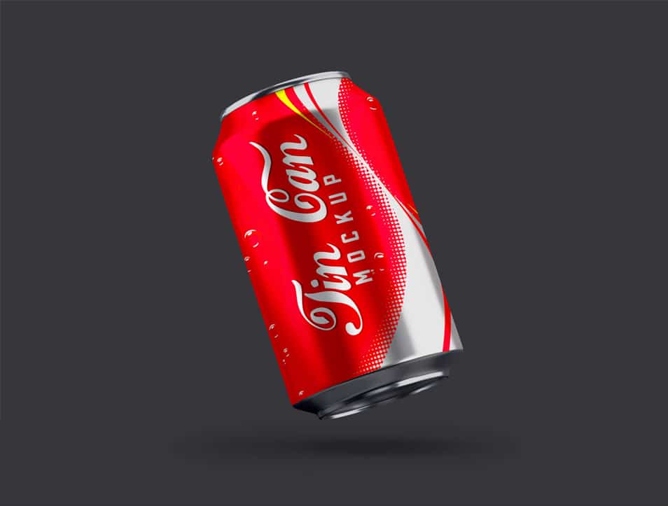 Free Floating Cola Beverage Tin Can Mockup PSD