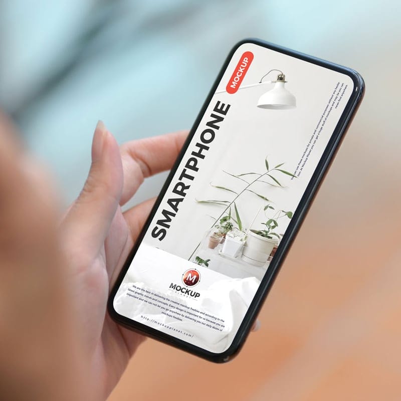 Free Girl Holding Smartphone Mockup Design