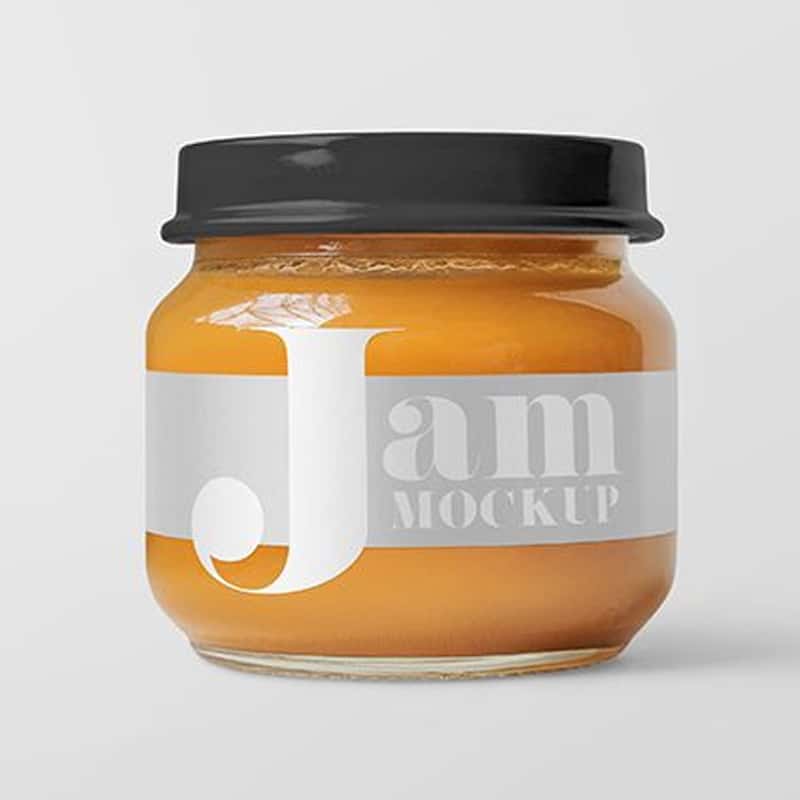 Free Glass Jar with Peach Jam Mockup