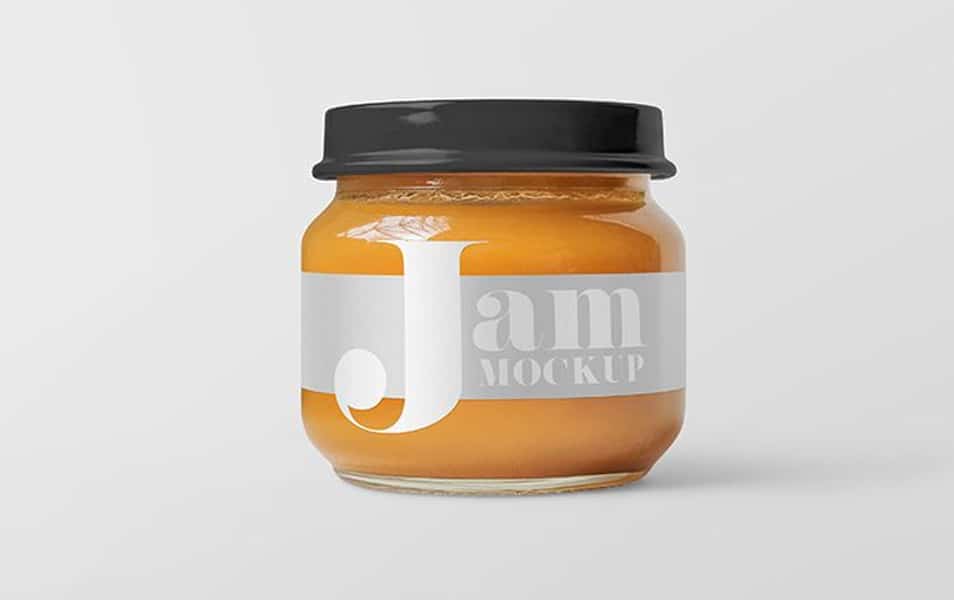 Free Glass Jar with Peach Jam Mockup