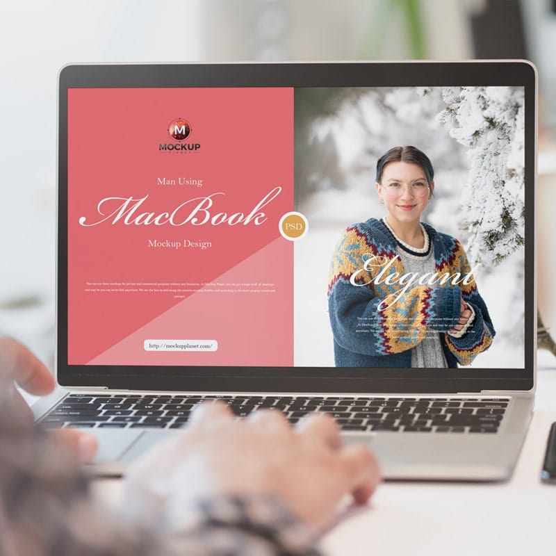 Free Man Using MacBook Mockup Design
