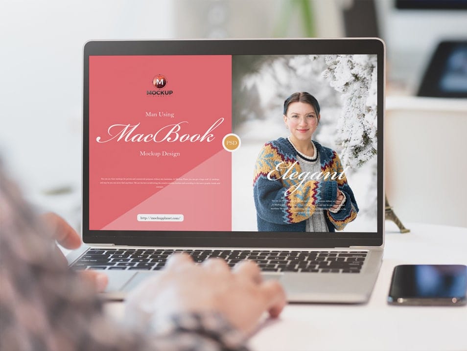 Free Man Using MacBook Mockup Design