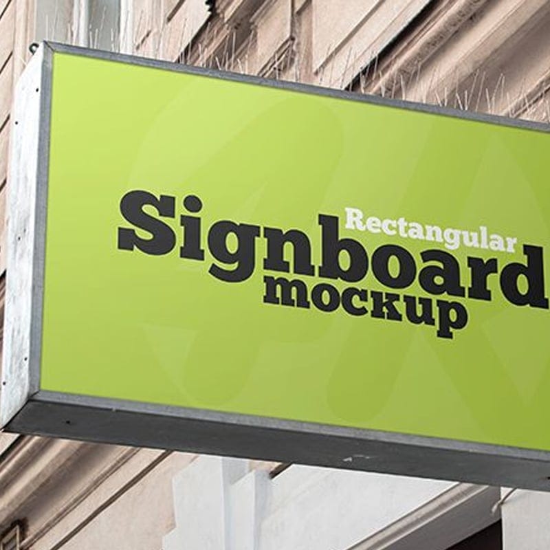 Free Metallic Rectangular Signboard Mockup