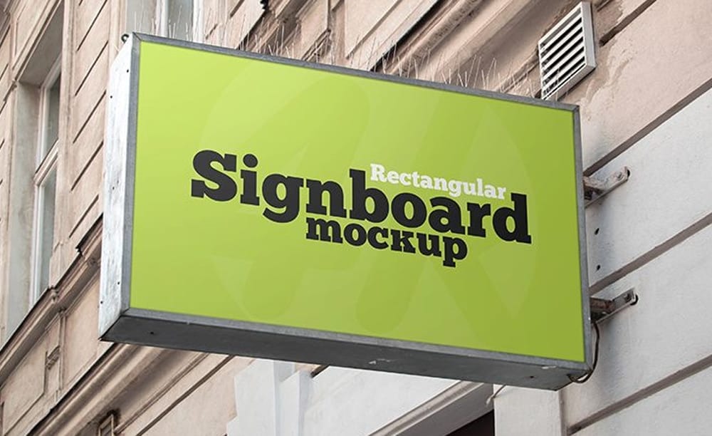 Free Metallic Rectangular Signboard Mockup