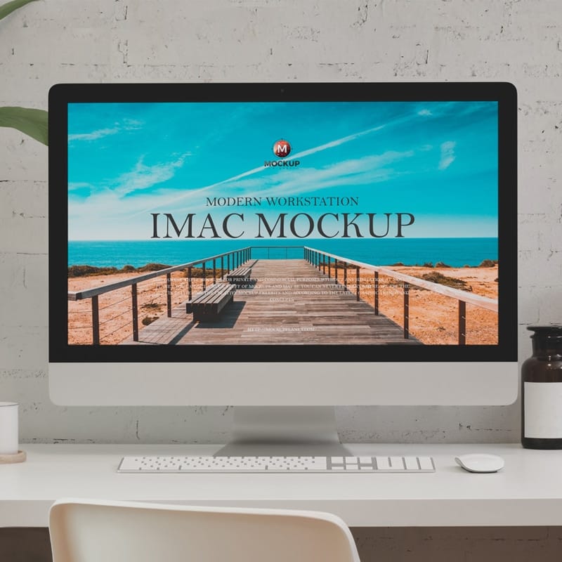 Free Modern Workstation iMac Mockup Design