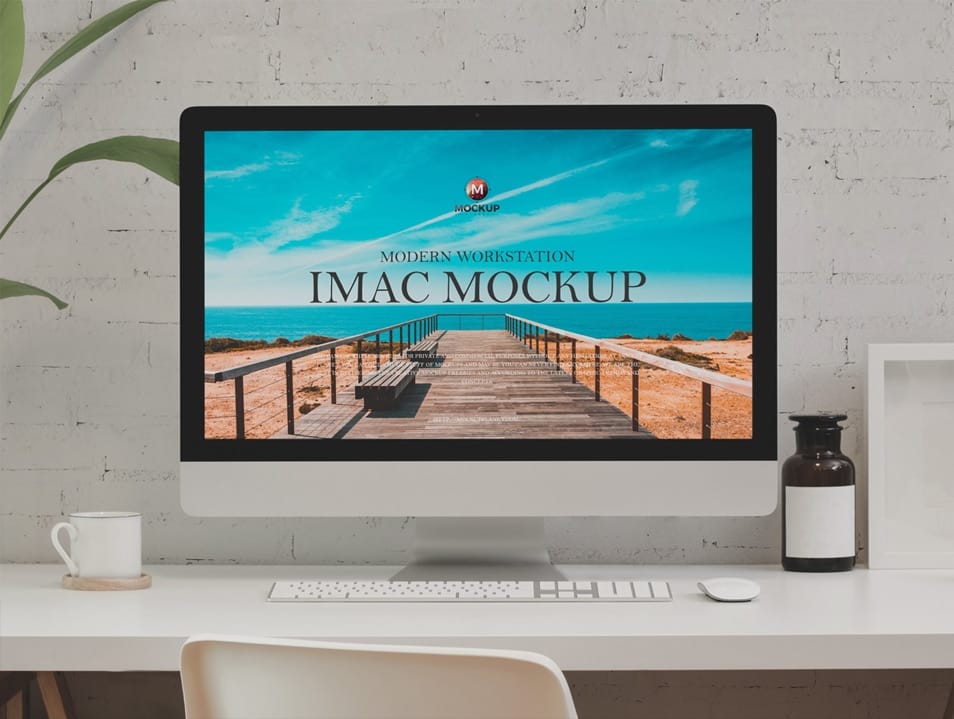 Free Modern Workstation iMac Mockup Design