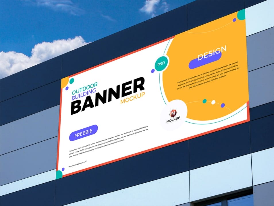 Free Outdoor Building Advertising Banner Mockup Design