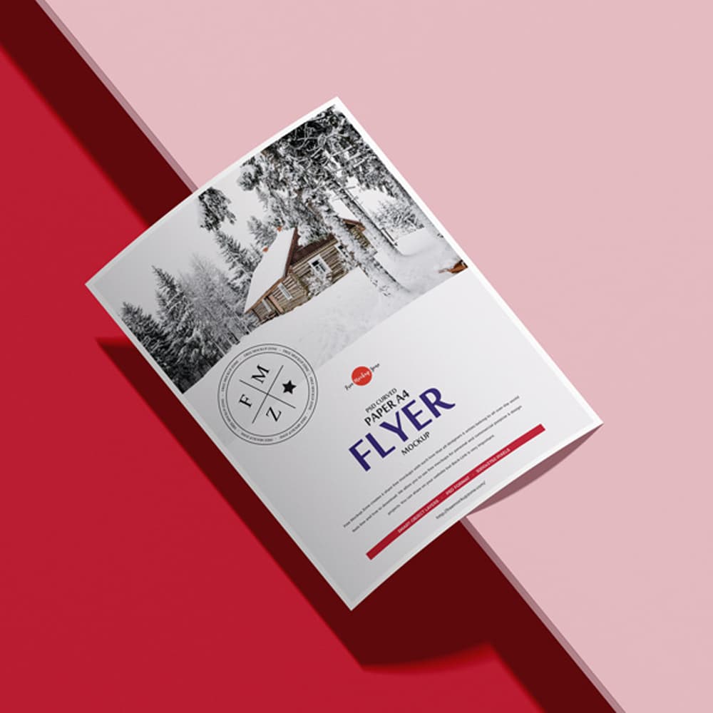 Free PSD Curved Paper A4 Flyer Mockup