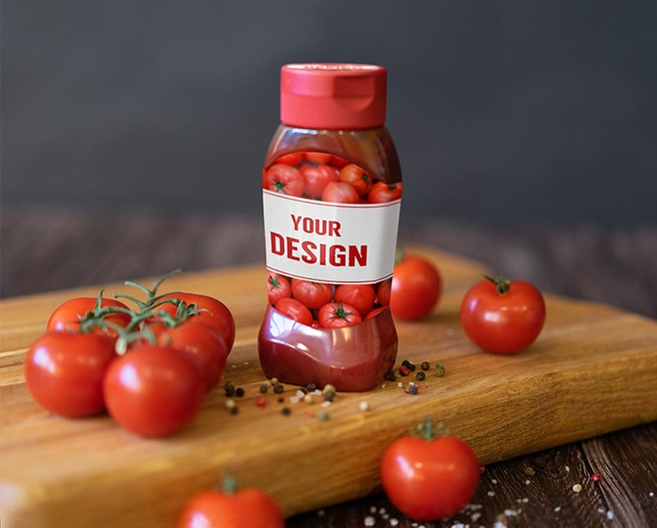 Free PSD Ketchup Label Mockup Set