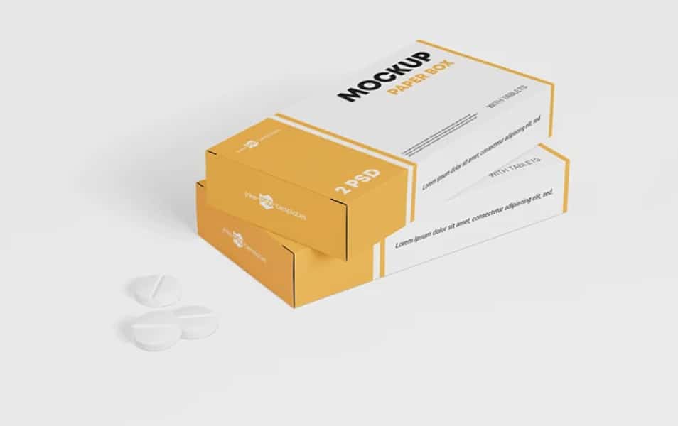 Free PSD Paper Box with Tablets Mockup Set