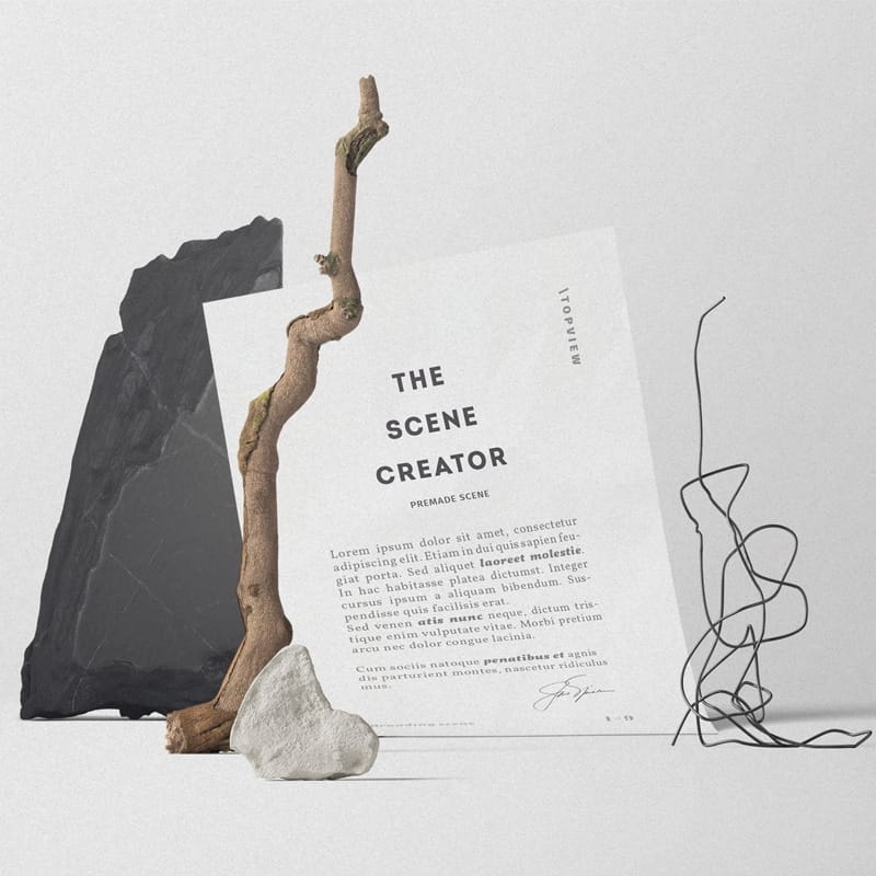 Paper In A Composition Of Objects Mockup Front View