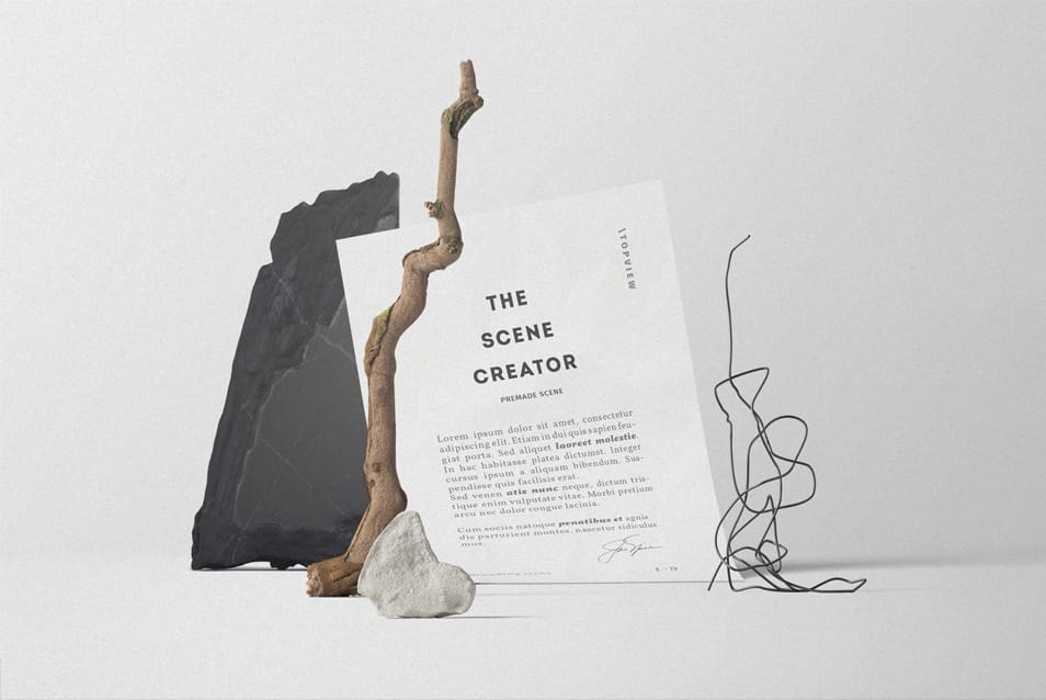 Paper In A Composition Of Objects Mockup Front View