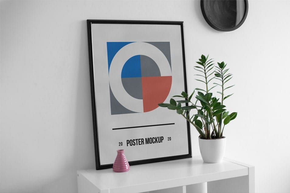 Poster on Desk PSD Mockup