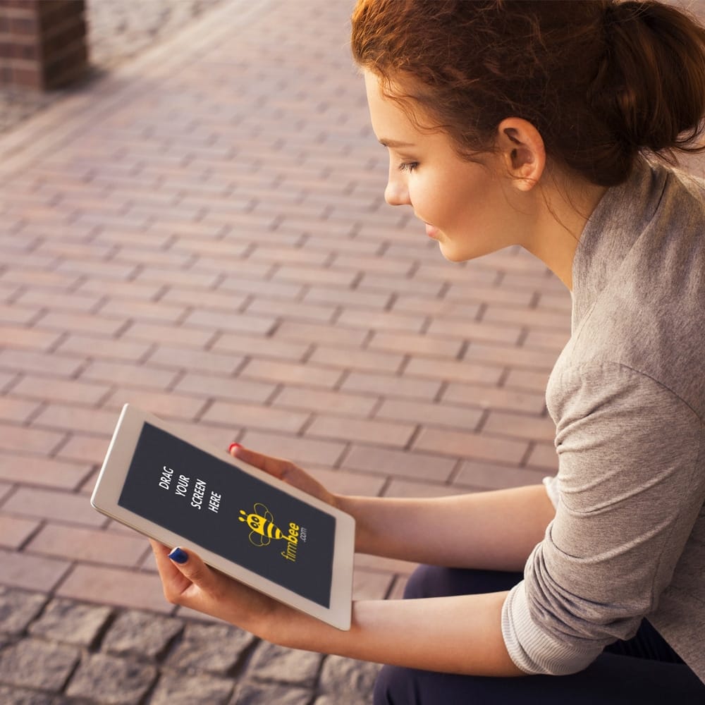 Woman with Apple iPad - Free PSD Mockup