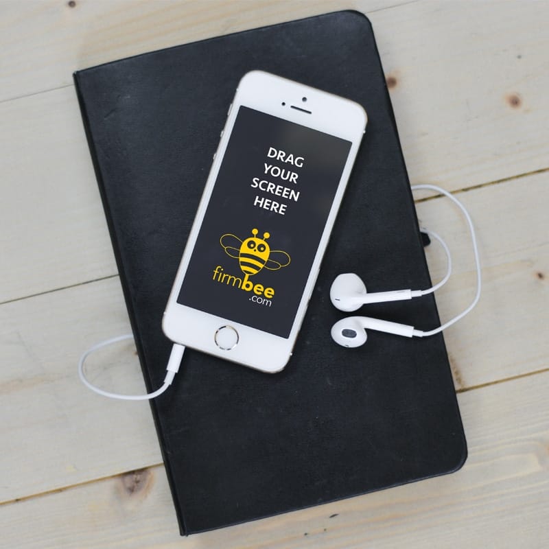Apple iPhone 5 with Headphones PSD Mockup