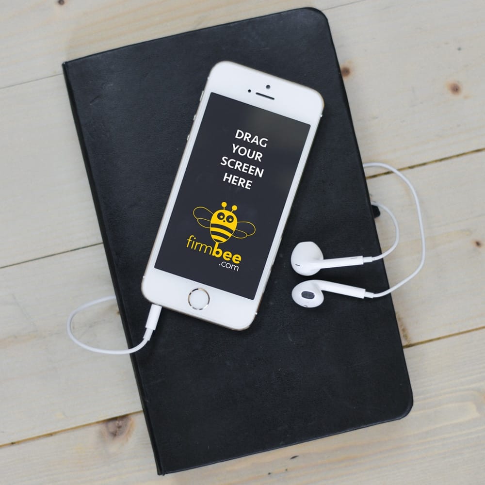 Apple iPhone 5 with Headphones PSD Mockup