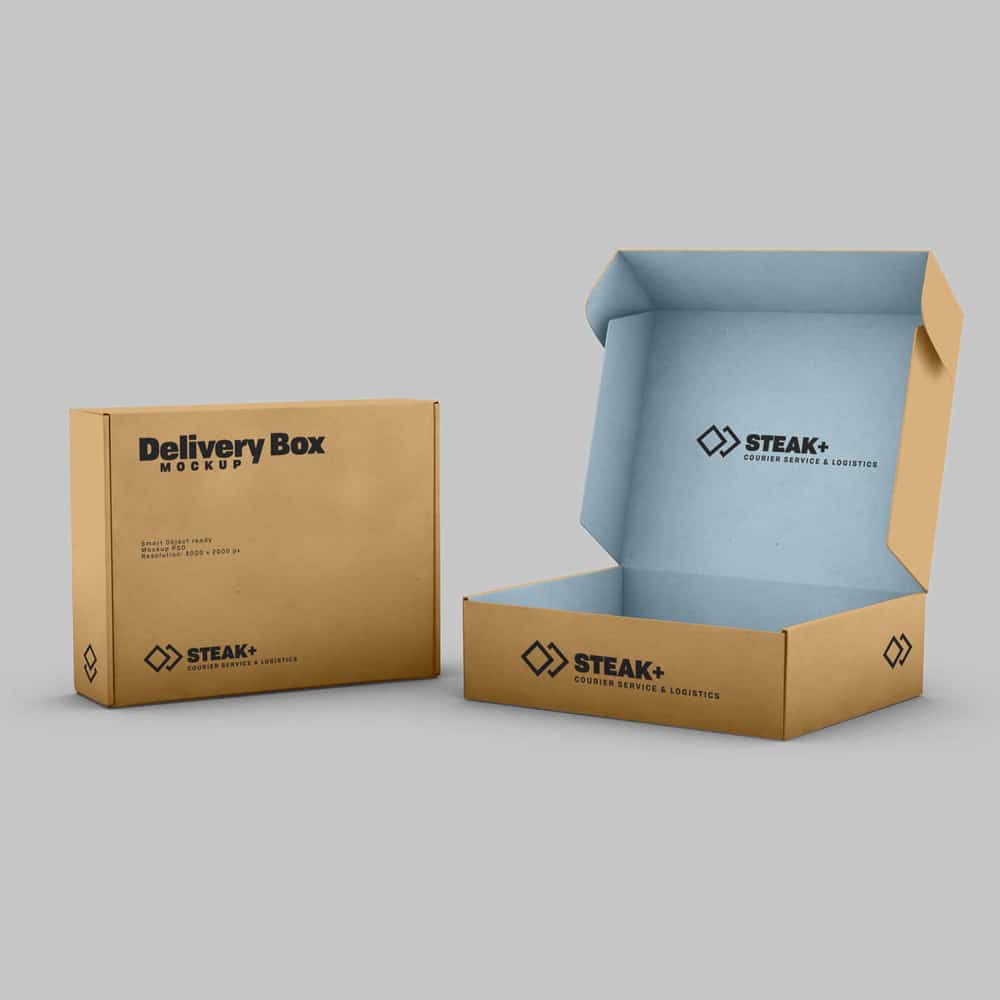 Free Delivery Shipping Box Mockup PSD