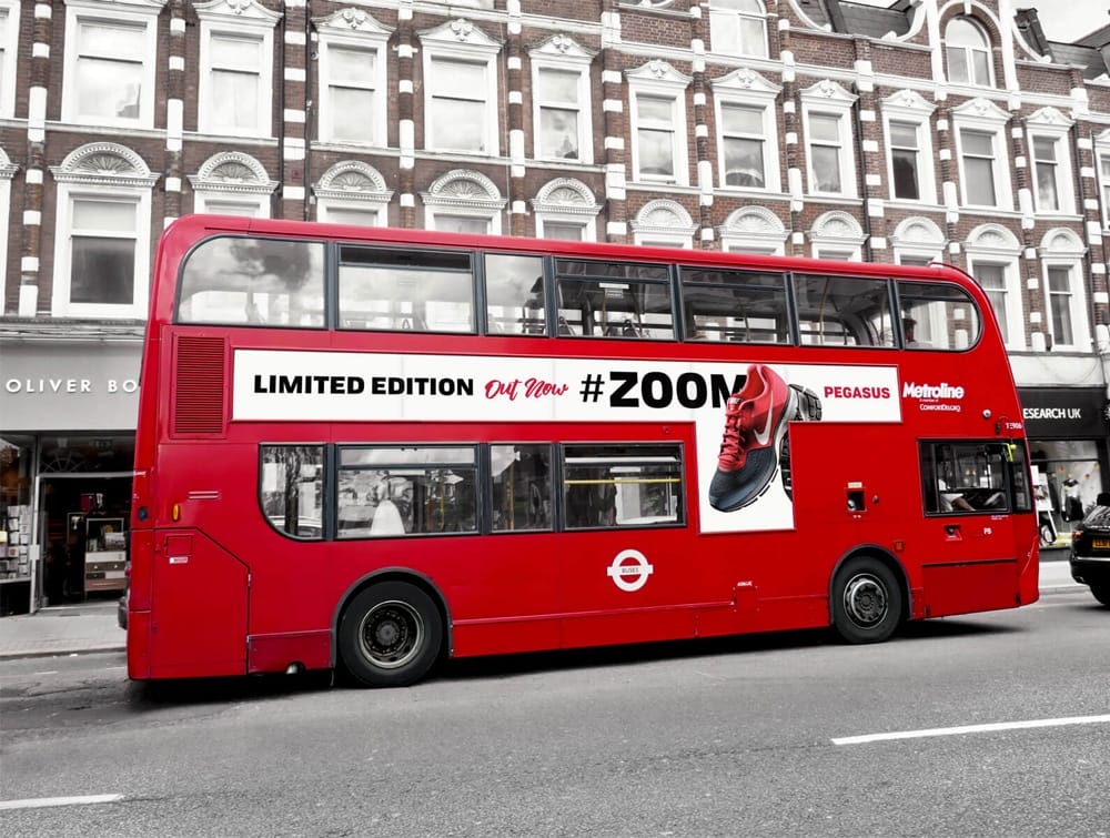 Free London Bus Vehicle Branding Mockup PSD