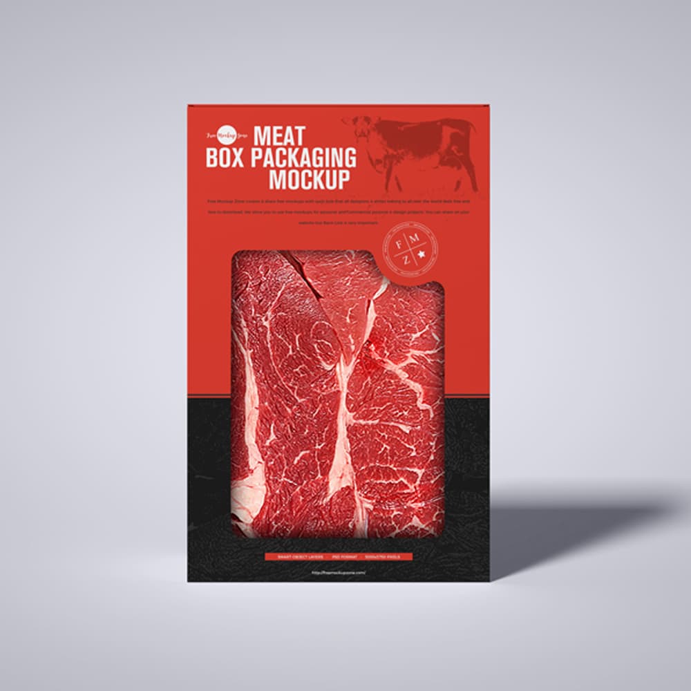 Free Meat Cutout Box Packaging Mockup