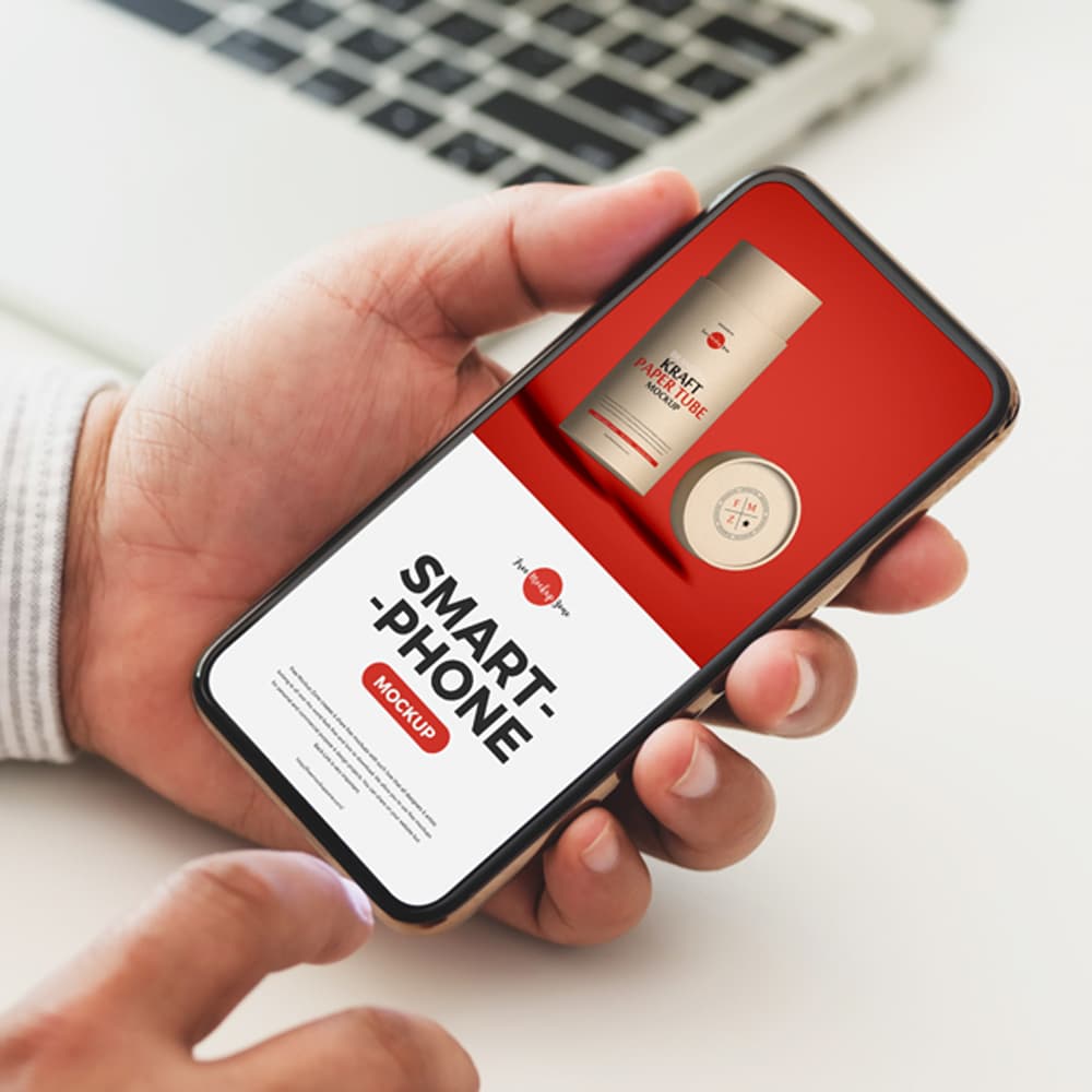 Free Person Using Smartphone Mockup PSD