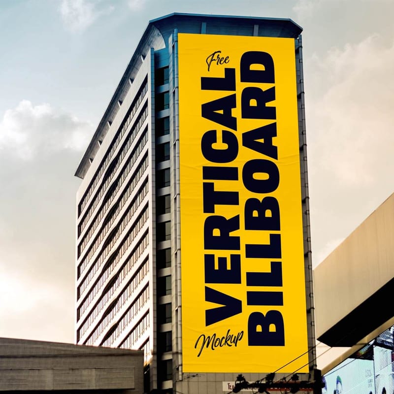 Free Vertical Building Billboard Mockup PSD