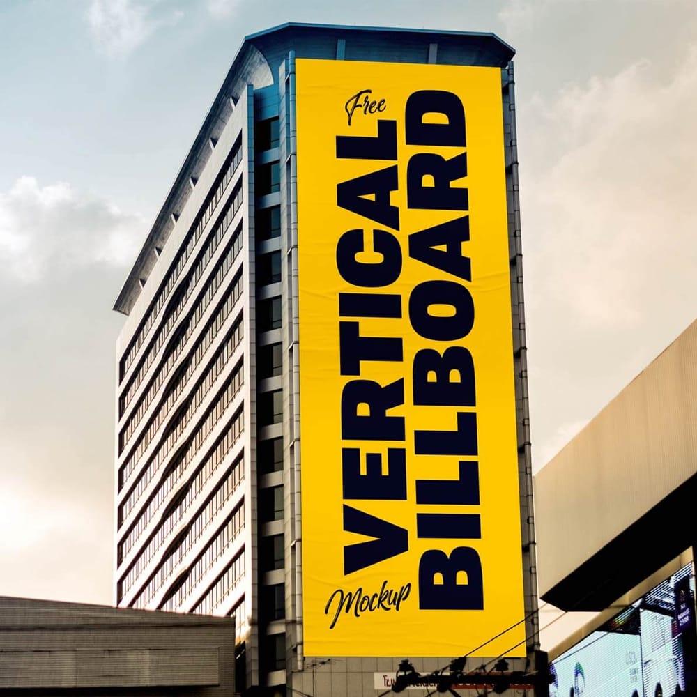 Free Vertical Building Billboard Mockup PSD