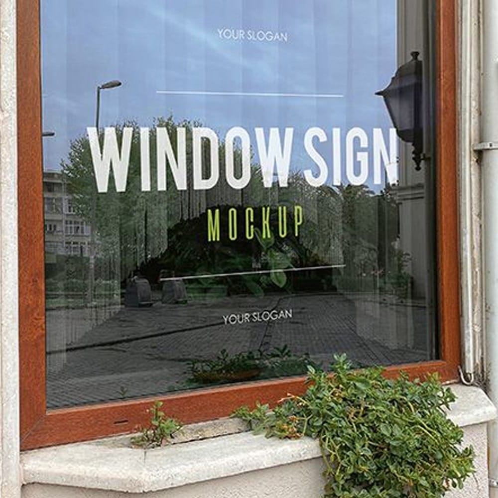 Free Window Sign in a Restaurant Mockups