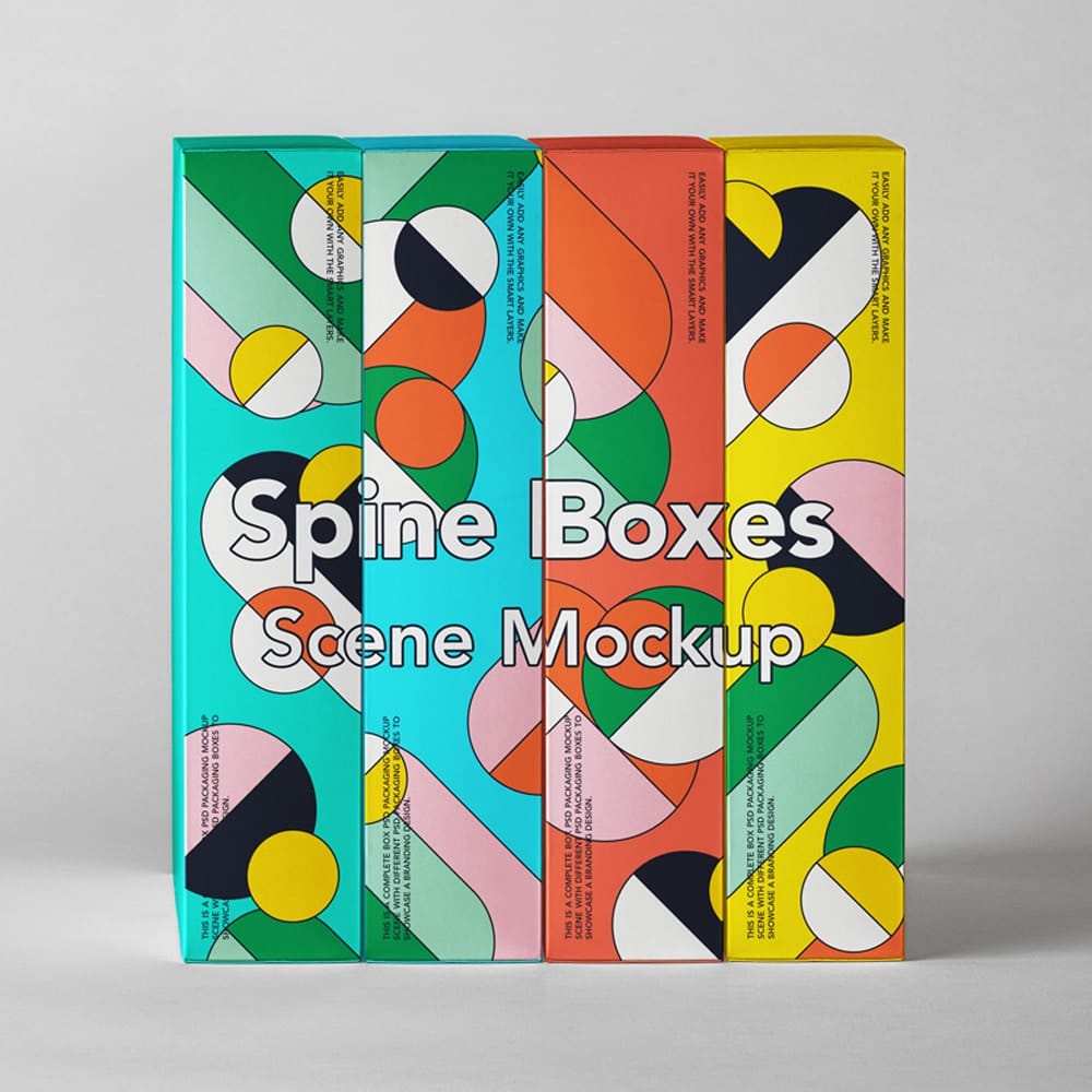 Spine PSD Boxes Packaging Mockup Set