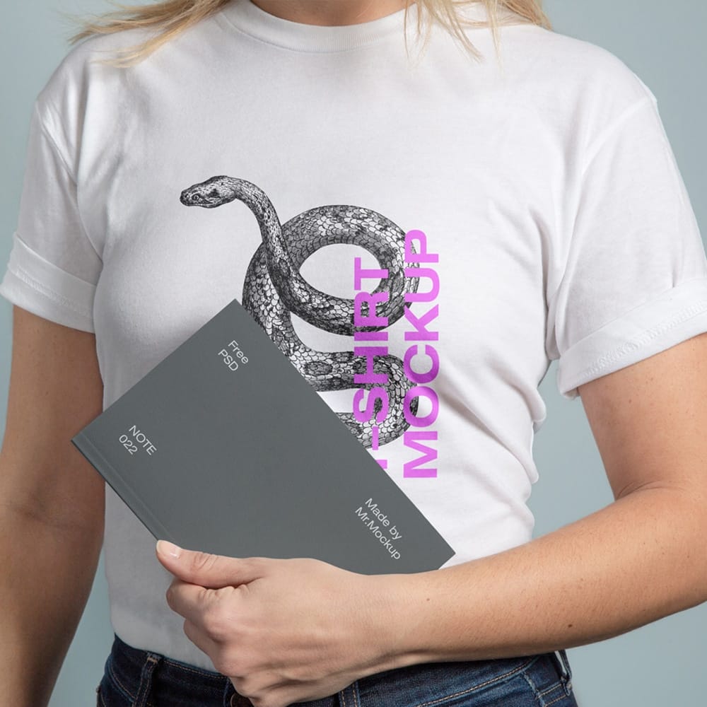 T-Shirt with Notebook Mockup