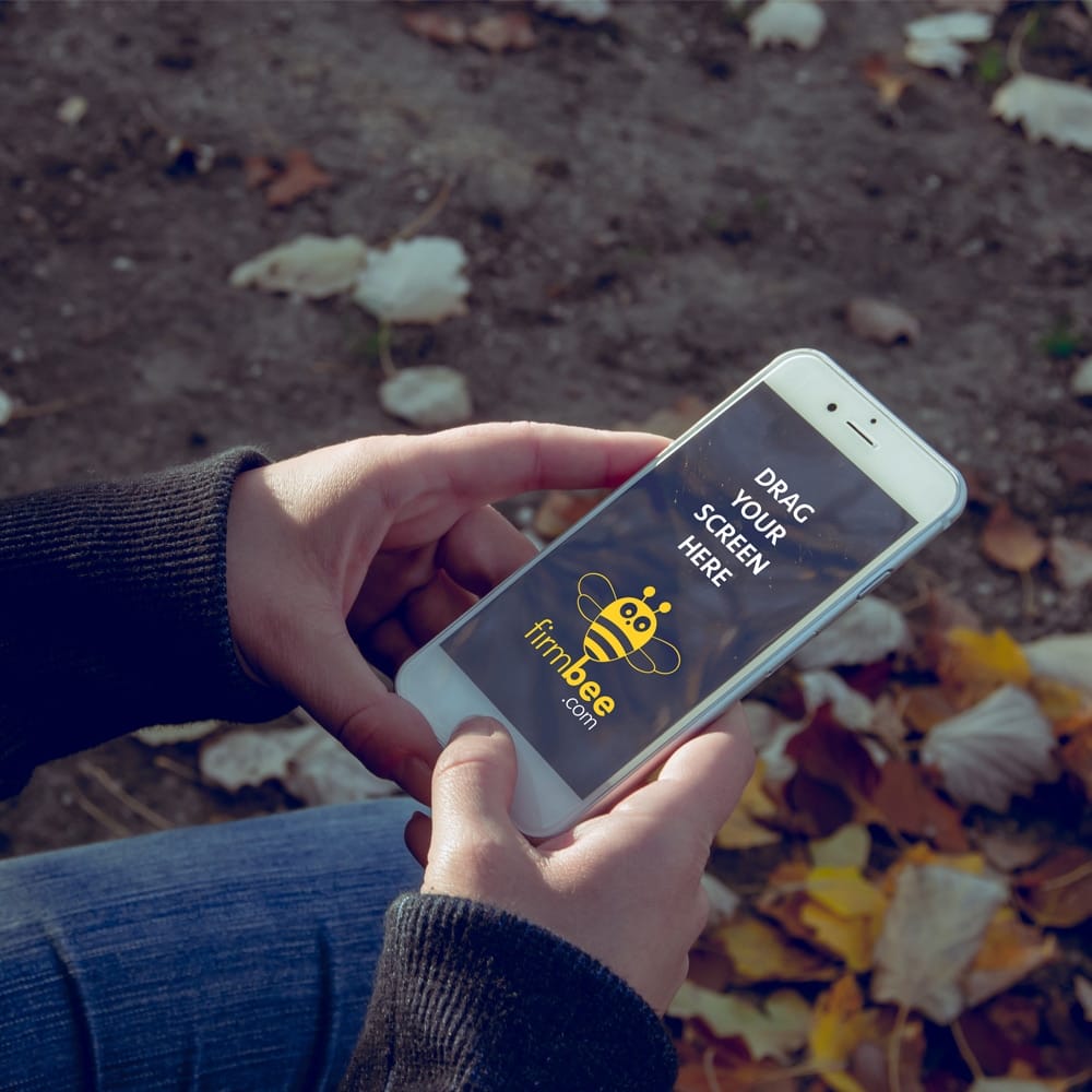 Woman with Apple iPhone PSD Mockup