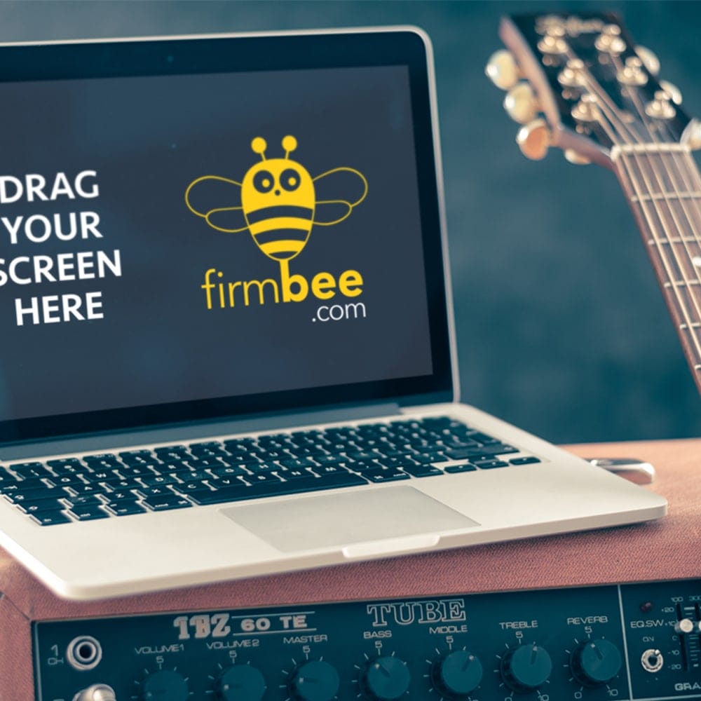 Apple MacBook & Guitar Free Mockup PSD