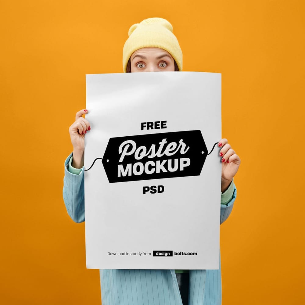 Female Hand Holding Free Poster Mockup PSD