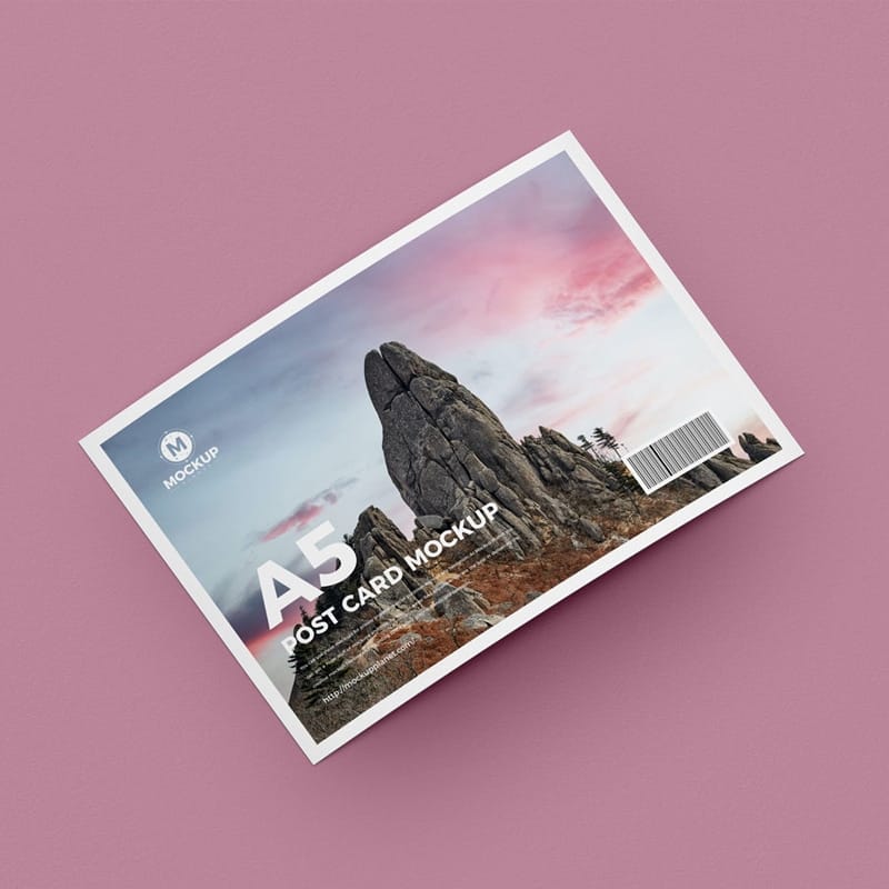 Free Curved A5 Post Card Mockup