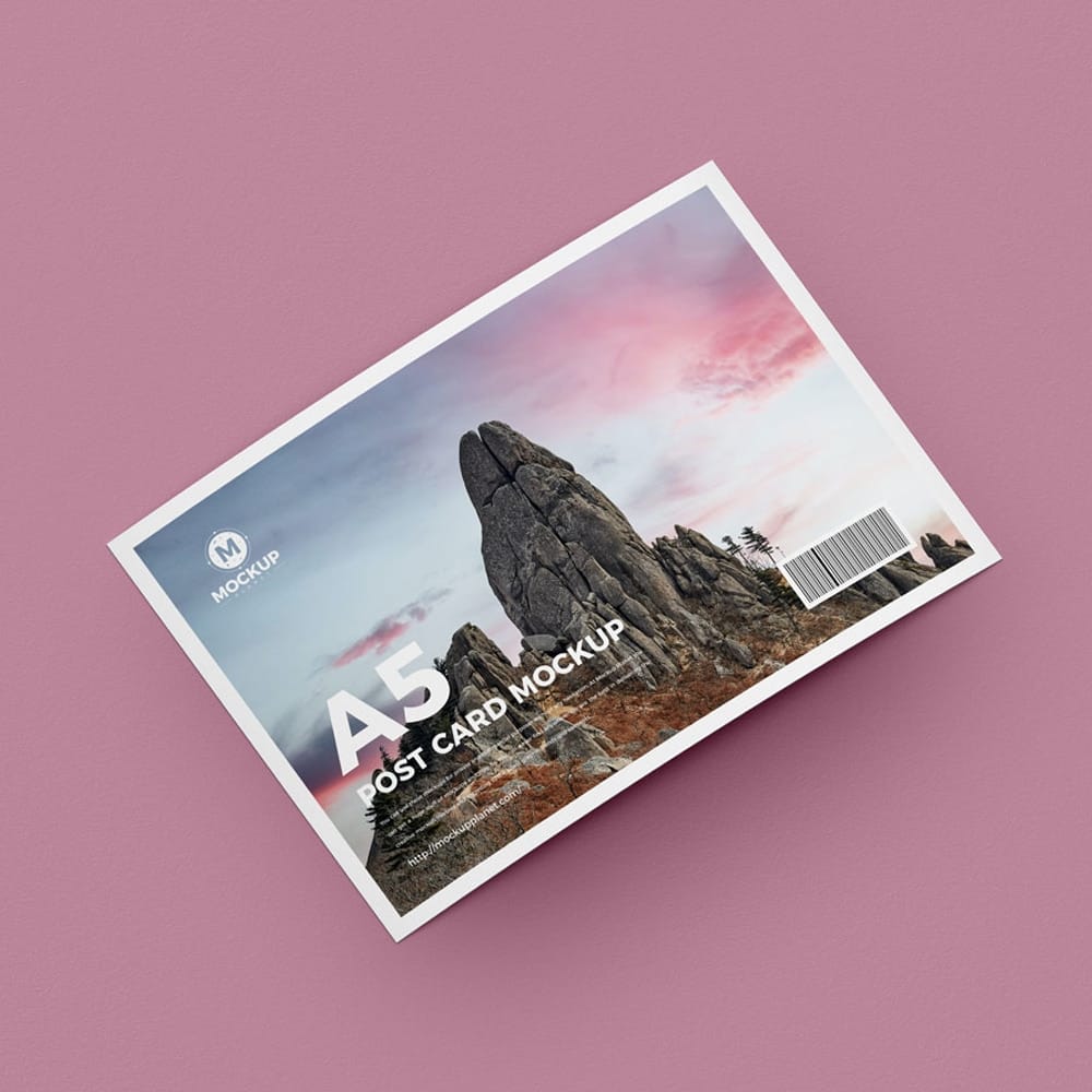 Free Curved A5 Post Card Mockup