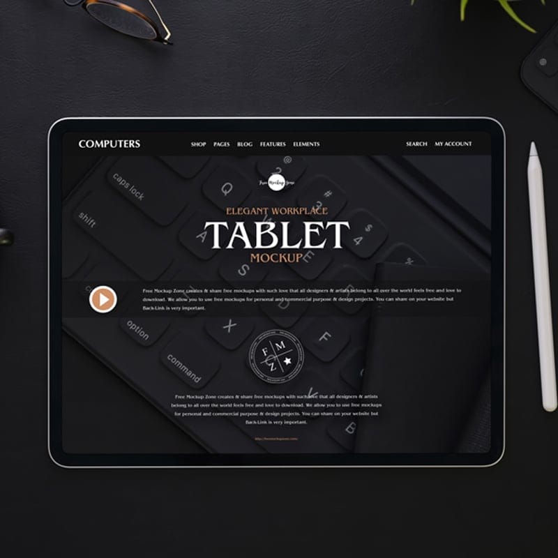 Free Elegant Workplace Tablet Mockup