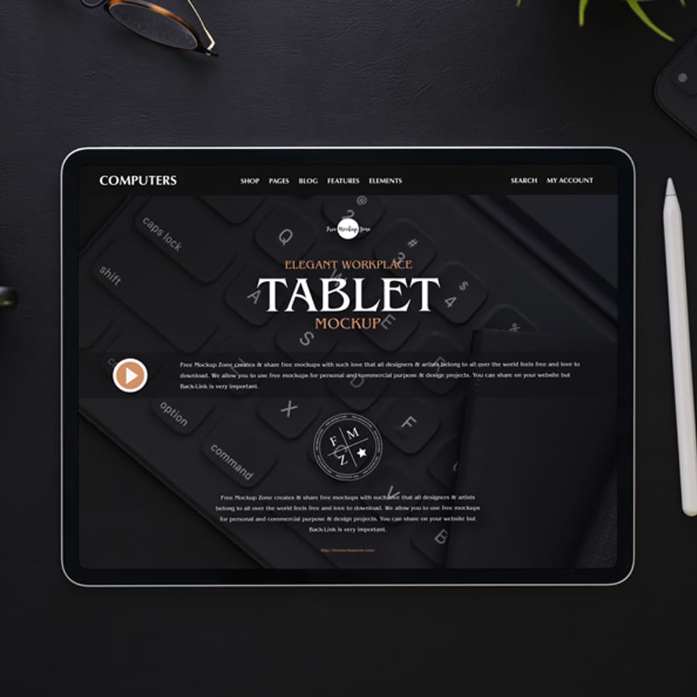 Free Elegant Workplace Tablet Mockup