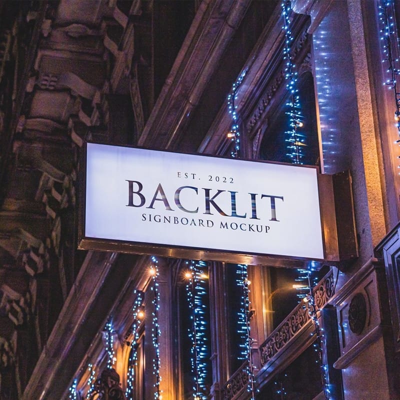 Free Night View Backlit Signboard Mockup PSD