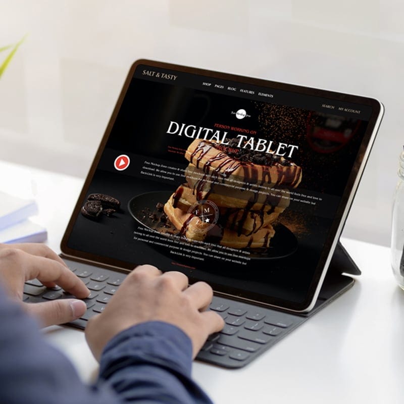 Free Person Working on Digital Tablet Mockup