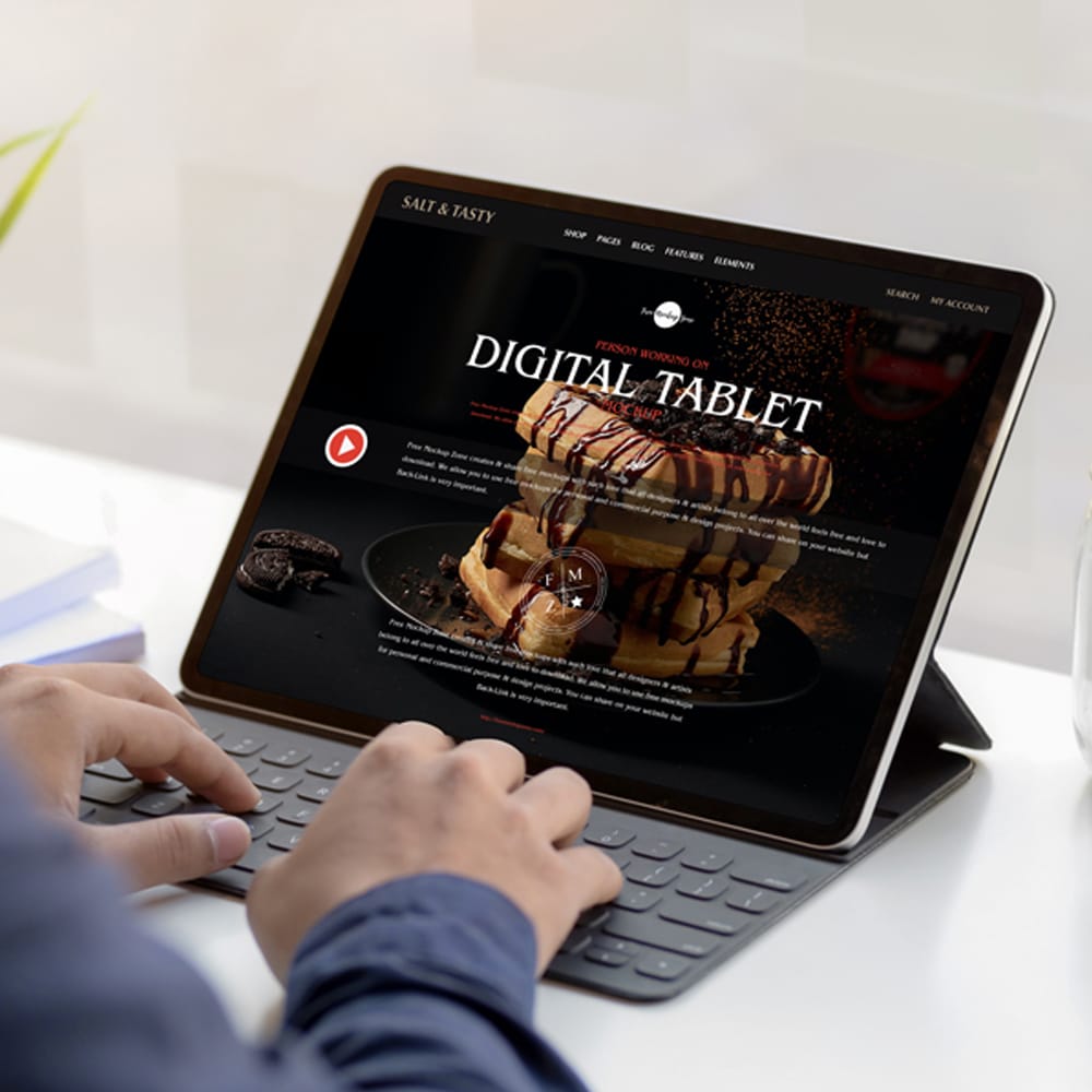Free Person Working on Digital Tablet Mockup