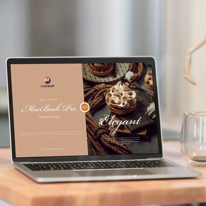 Free Realistic Workplace MacBook Pro Mockup Design