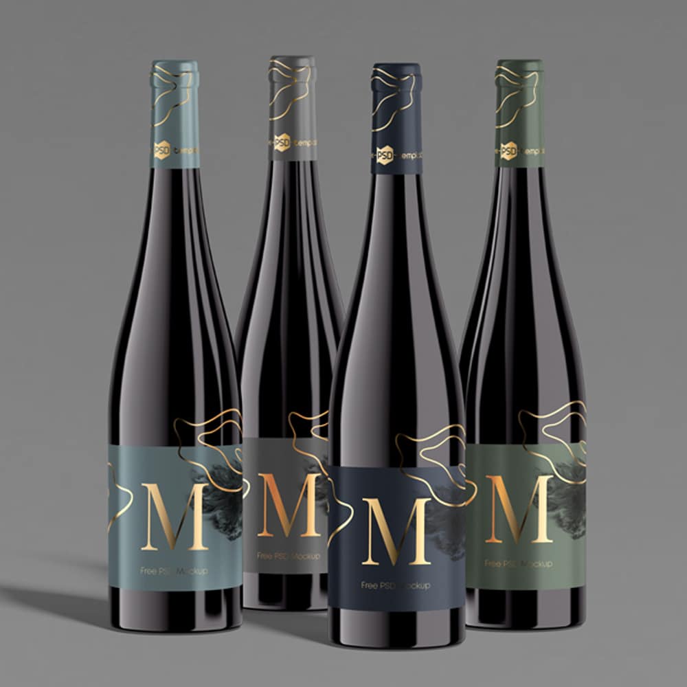 Free Wine Bottle Mockup Set in PSD